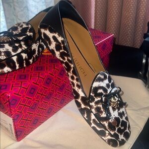 Tory Burch Cream and Black Charm Loafers